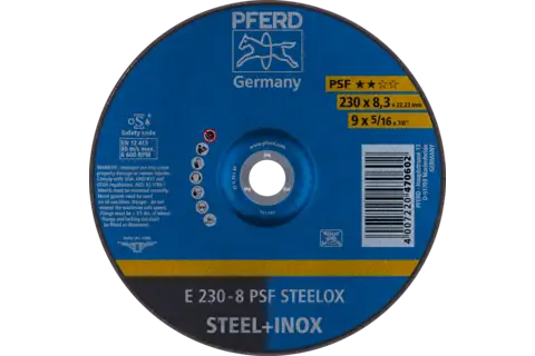 Disco de desbaste E 230x8,3x22,23 mm línea universal PSF STEELOX para acero/acero inoxidable 1