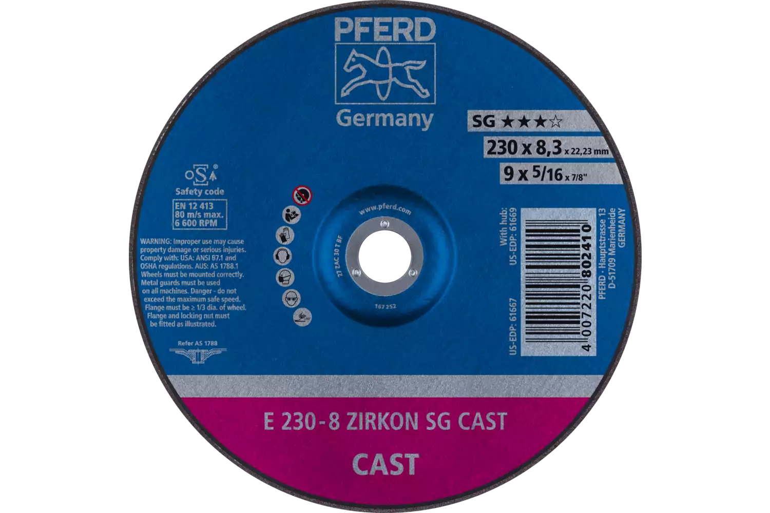 Grinding wheel E 230x8.3x22.23 mm ZIRKON Special Line SGP CAST for cast material 1