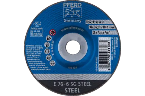 Disco de desbaste E 76x6,3x10 mm línea alto rendimiento SG STEEL para acero 1