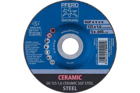 Disco de corte EH 125x1,6x22,23 mm embutido CERAMIC línea especial SGP STEEL para acero 1