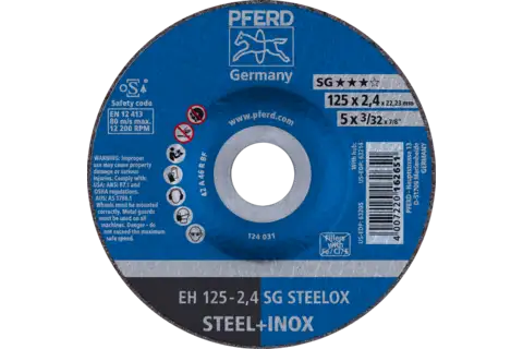 Disco de corte EH 125x2,4x22,23 mm embutido línea alto rendimiento SG STEELOX para acero/acero inoxidable 1