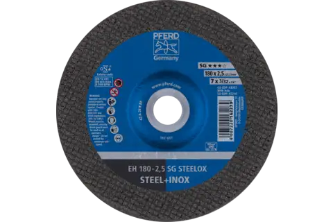 Disco da taglio EH 180x2,5x22,23 mm versione a centro depresso, linea specialistica SG STEELOX per acciaio/acciaio inossidabile 1