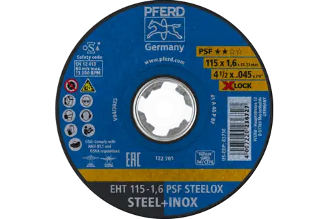 Disco de corte EHT 115x1,6 mm X-LOCK recto línea universal PSF STEELOX para acero/acero inoxidable 1
