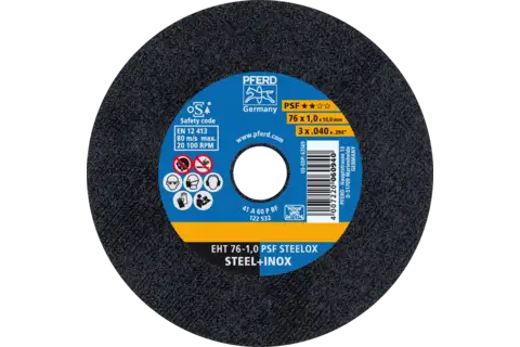 Petit disque de tronçonnage EHT 76x1,0x10 mm droit gamme universelle PSF STEELOX pour acier/acier inoxydable (10) 1