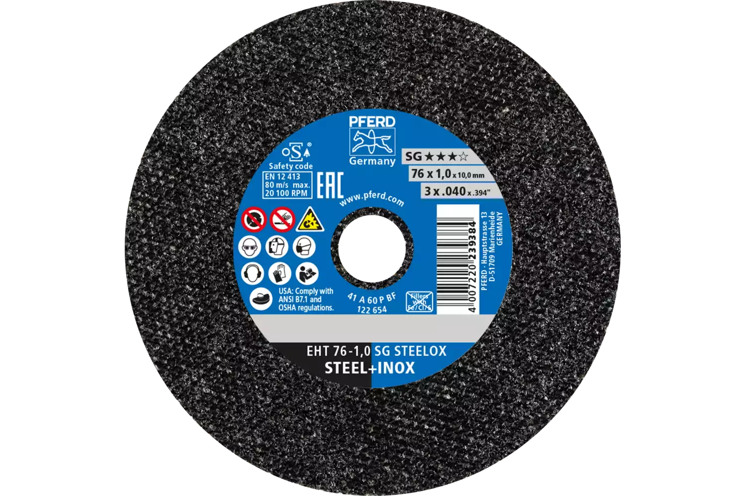 small cut-off wheel EHT 76x1.0x10mm flat Performance Line SG STEELOX for steel/stainless steel 1