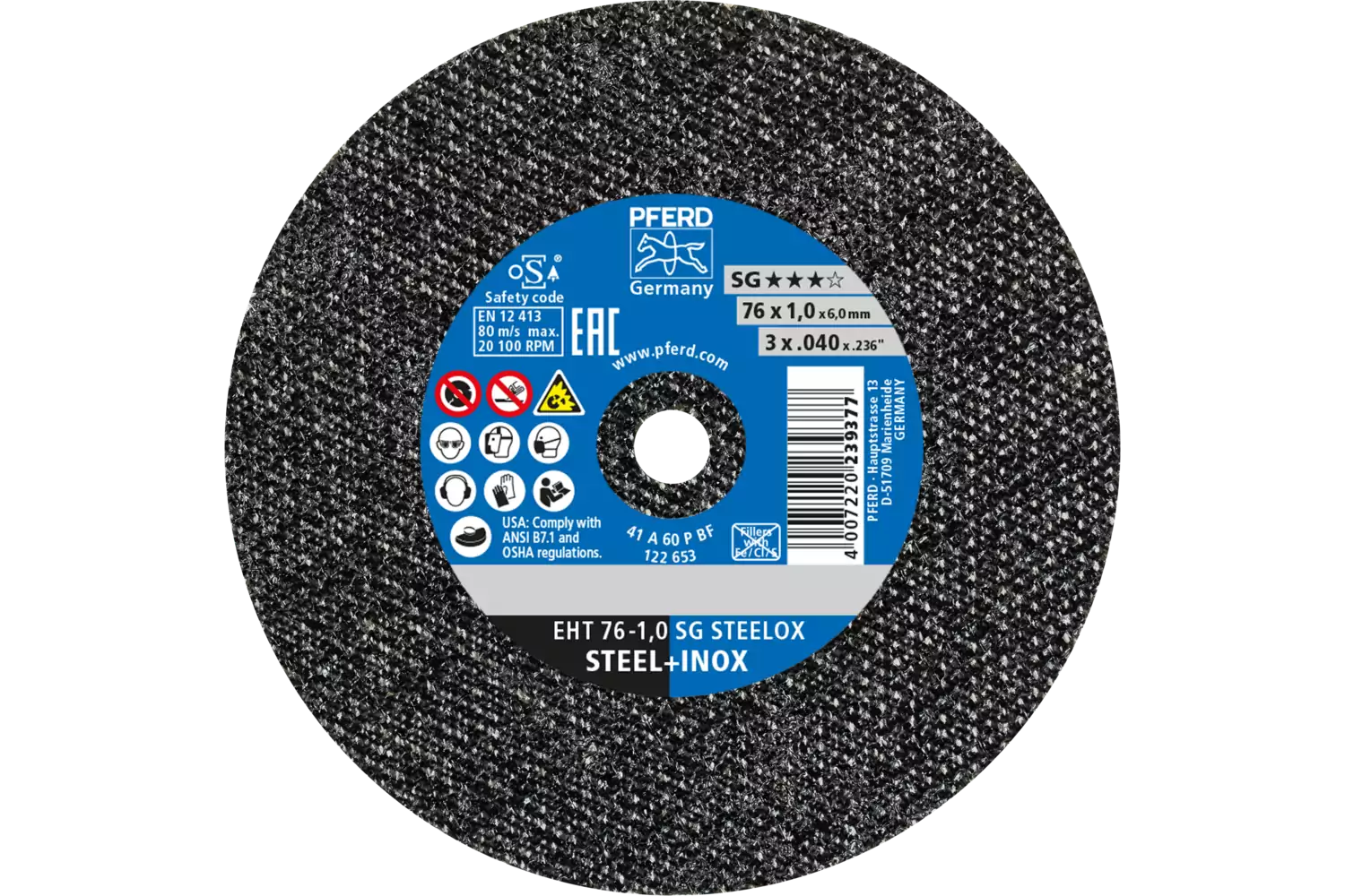 Small cut-off wheel EHT 76x1.0x6 mm flat Performance Line SG STEELOX for steel/stainless steel 1