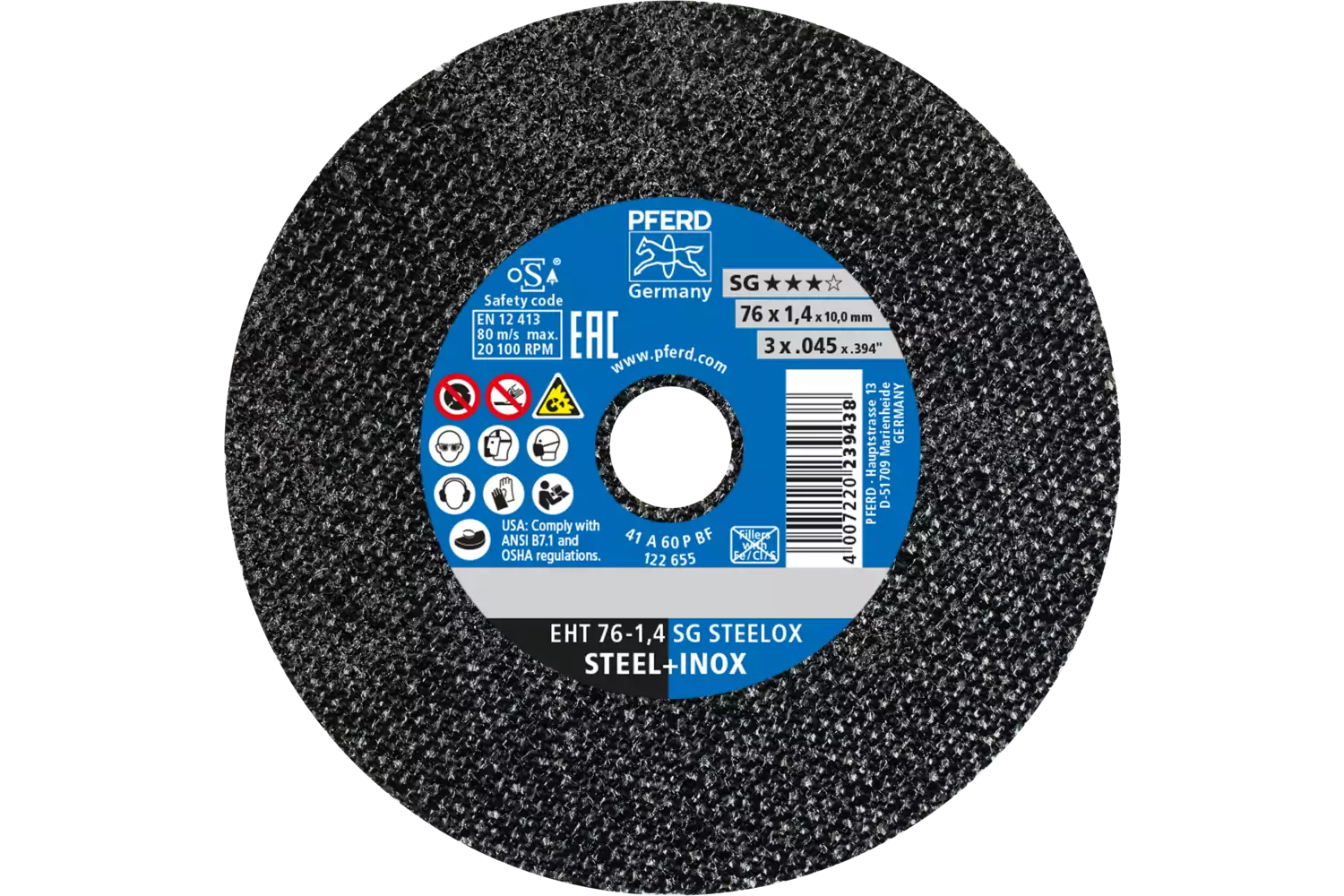 small cut-off wheel EHT 76x1.4x10mm flat Performance Line SG STEELOX for steel/stainless steel 1