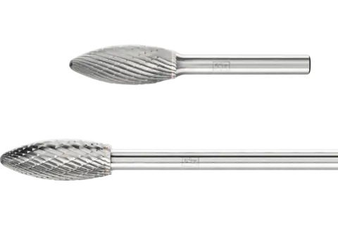 Tungsten carbide burs for versatile use, Double cut, Flame bur – Shape H 1
