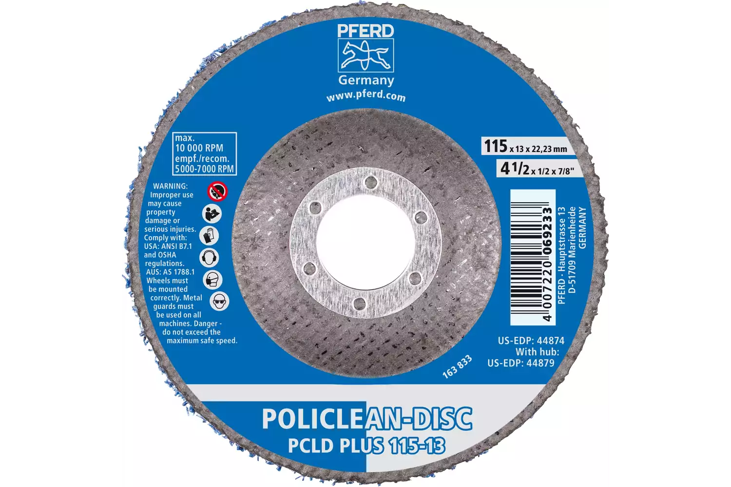 POLICLEAN PLUS PCLD non-woven cleaning fabric dia. 115x13 mm hole dia. 22.3 mm for coarse cleaning work (1) 2