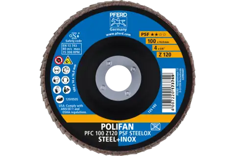 Disco de láminas lijadoras POLIFAN PFC 100x16 mm cónico Z120 línea universal PSF STEELOX acero/acero inoxidable 2