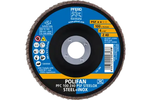 Disque à lamelles POLIFAN PFC 100x16 mm, conique, Z40, gamme universelle PSF STEELOX acier/acier inoxydable 2