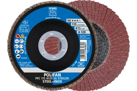 POLIFAN flap disc PFC 115x22.23 mm conical A120 Uni. Line PSF STEELOX steel/stainless steel 1