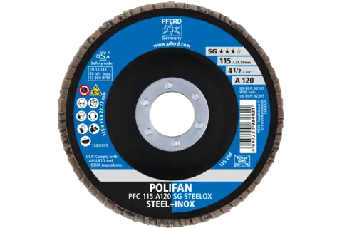 Disco lamellare POLIFAN PFC 115x22,23 mm conico A120 linea uni. PSF STEELOX acciaio/acciaio inossidabile 2