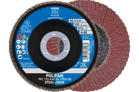 Disco lamellare POLIFAN PFC 115x22,23 mm conico A40 linea uni. PSF STEELOX acciaio/acciaio inossidabile 1