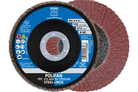 Disco lamellare POLIFAN PFC 115x22,23 mm conico A60 SG STEELOX acciaio/acciaio inossidabile 1