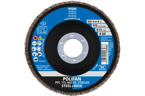 Disco lamellare POLIFAN PFC 115x22,23 mm conico A60 linea uni. PSF STEELOX acciaio/acciaio inossidabile 2