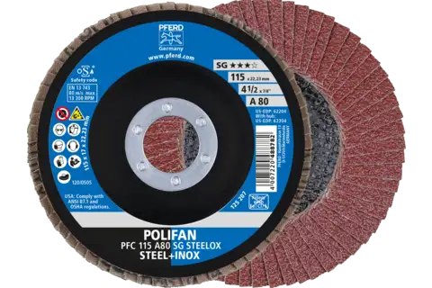 Disco lamellare POLIFAN PFC 115x22,23 mm conico A80 SG STEELOX acciaio/acciaio inossidabile 1
