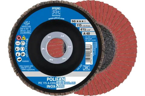 POLIFAN flap disc PFC 115x22.23 mm conical A-COOL 40 SG INOX+ALU stainless steel/aluminium 1