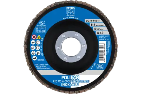 POLIFAN flap disc PFC 115x22.23 mm conical A-COOL 40 SG INOX+ALU stainless steel/aluminium 2