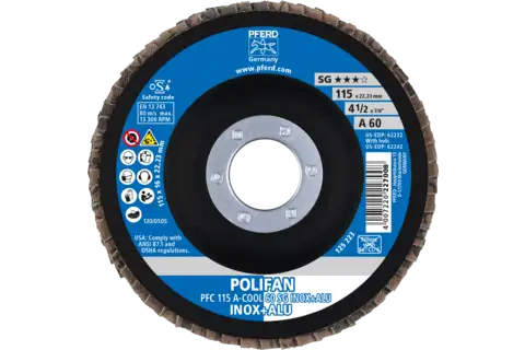 POLIFAN flap disc PFC 115x22.23 mm conical A-COOL 60 SG INOX+ALU stainless steel/aluminium 2