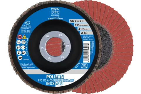 POLIFAN flap disc PFC 115x22.23 mm conical A-COOL 80 SG INOX+ALU stainless steel/aluminium