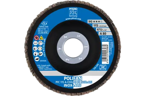 POLIFAN flap disc PFC 115x22.23 mm conical A-COOL 80 SG INOX+ALU stainless steel/aluminium 2
