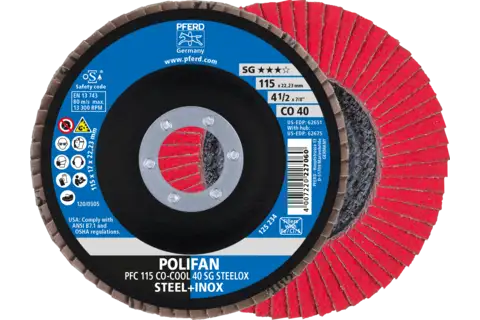Disque à lamelles POLIFAN PFC 115x22,23 mm, conique, CO-COOL 40 SG STEELOX acier/acier inoxydable 1