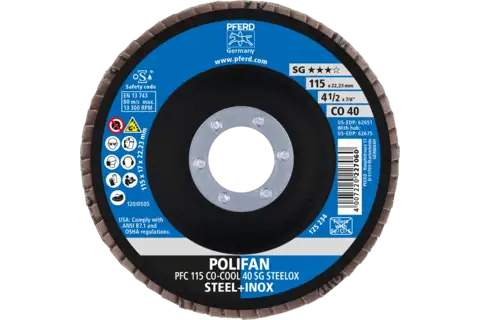 POLIFAN flap disc PFC 115x22.23 mm conical CO-COOL 40 SG STEELOX steel/stainless steel 2
