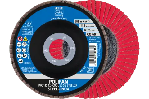 Disque à lamelles POLIFAN PFC 115x22,23 mm, conique, CO-COOL 60 SG STEELOX acier/acier inoxydable 1