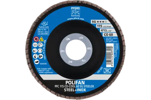 Disque à lamelles POLIFAN PFC 115x22,23 mm, conique, CO-COOL 60 SG STEELOX acier/acier inoxydable 2