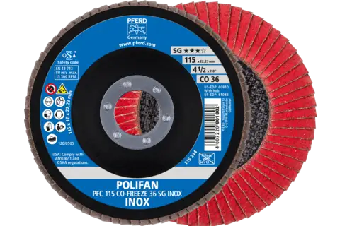 POLIFAN flap disc PFC 115x22.23 mm conical CO-FREEZE 36 SG INOX stainless steel 1