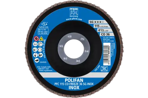 POLIFAN flap disc PFC 115x22.23 mm conical CO-FREEZE 36 SG INOX stainless steel 2