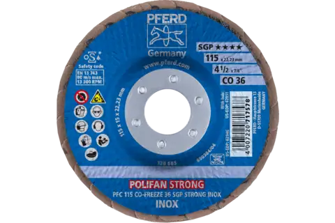 Disco de láminas lijadoras STRONG POLIFAN PFC 115x22,23 mm cónico CO-FREEZE 36 SGP INOX acero inoxidable 2