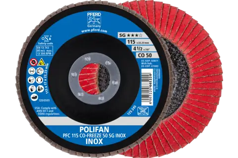 POLIFAN flap disc PFC 115x22.23 mm conical CO-FREEZE 50 SG INOX stainless steel 1