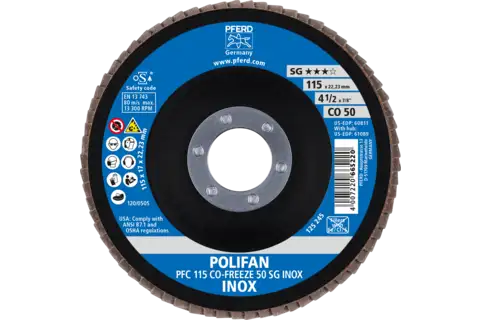 POLIFAN flap disc PFC 115x22.23 mm conical CO-FREEZE 50 SG INOX stainless steel 2