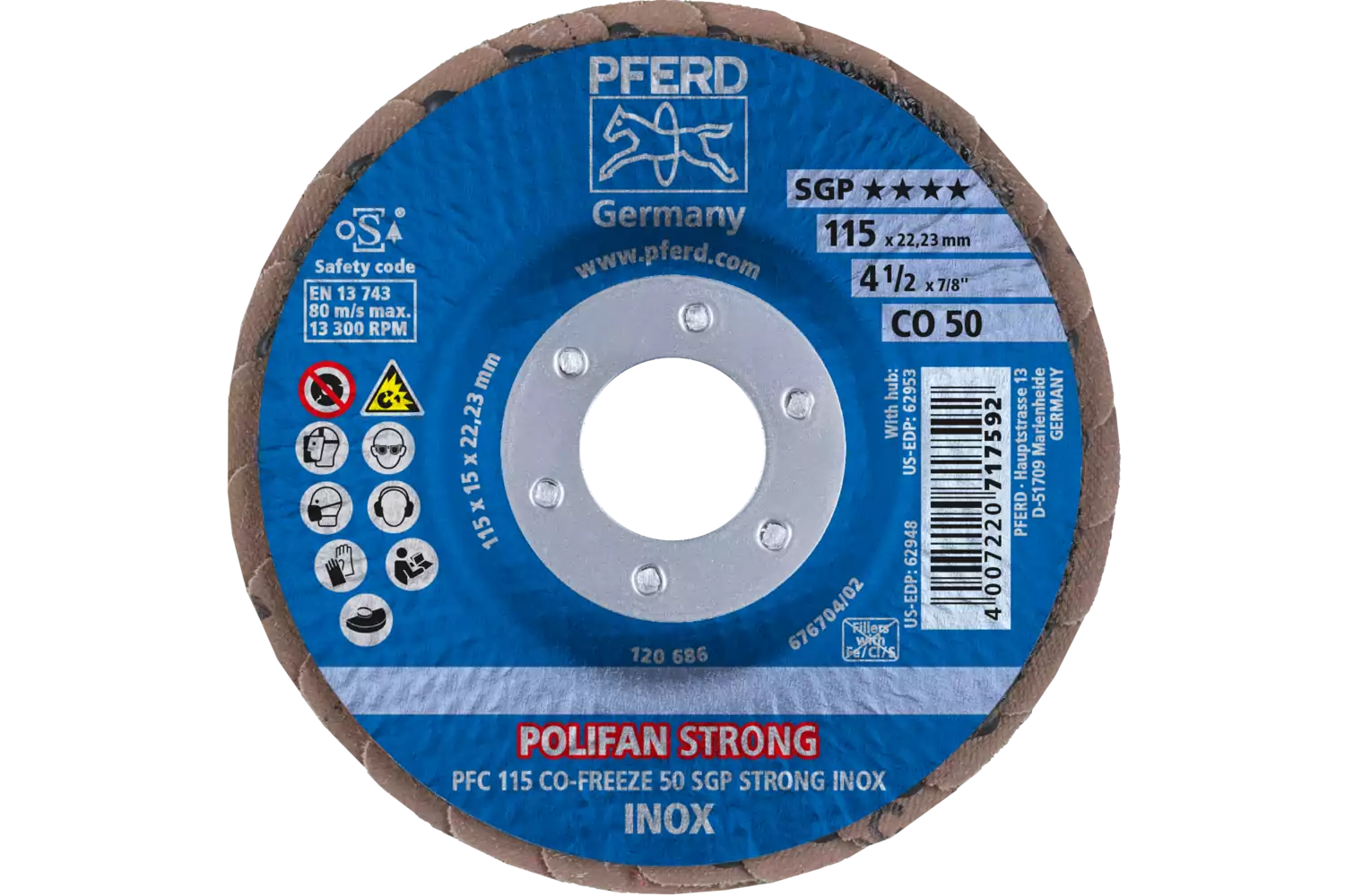 POLIFAN STRONG flap disc PFC 115x22.23 mm conical CO-FREEZE 50 SGP INOX for stainless steel 2