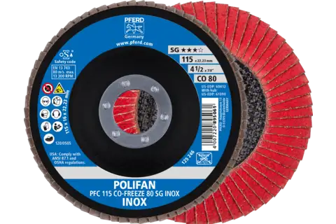 POLIFAN flap disc PFC 115x22.23 mm conical CO-FREEZE 80 SG INOX stainless steel 1