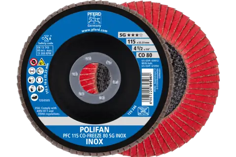 POLIFAN flap disc PFC 115x22.23 mm conical CO-FREEZE 80 SG INOX stainless steel 1