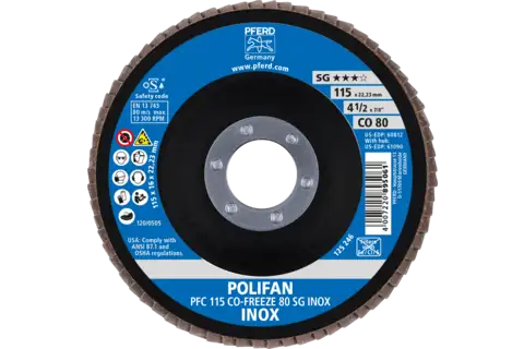 POLIFAN flap disc PFC 115x22.23 mm conical CO-FREEZE 80 SG INOX stainless steel 2