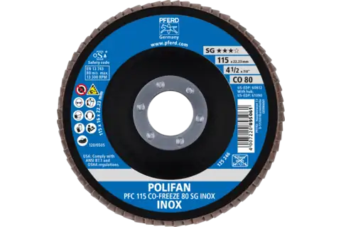 POLIFAN flap disc PFC 115x22.23 mm conical CO-FREEZE 80 SG INOX stainless steel 2