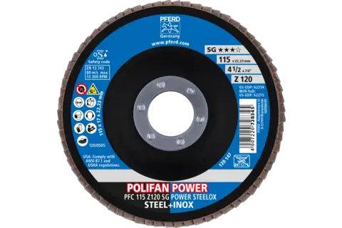 POLIFAN POWER flap taşlama diski PFC 115x22,23 mm konik Z120 SG STEELOX çelik/paslanmaz çelik 2