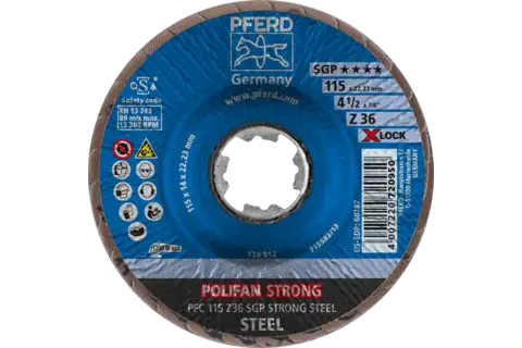 Disco lamellare POLIFAN STRONG PFC 115 mm X-LOCK conico Z36 SGP STEEL per acciaio 2