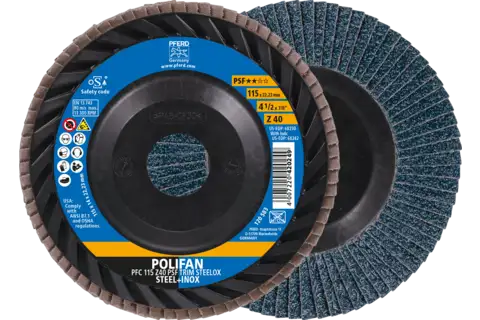 POLIFAN flap disc PFC 115x22.23 mm conical Z40 Universal Line PSF TRIM STEELOX for steel/stainless steel 1