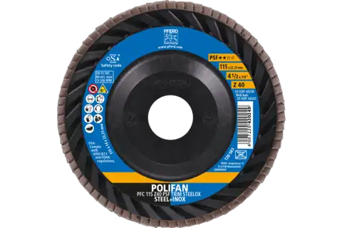POLIFAN flap disc PFC 115x22.23 mm conical Z40 Universal Line PSF TRIM STEELOX for steel/stainless steel 2