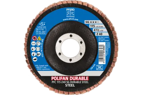 POLIFAN POWER flap disc PFC 115x22.23 mm conical Z40 Performance Line SG DURABLE STEEL for steel 2