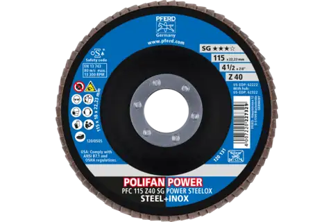 POLIFAN POWER flap taşlama diski PFC 115x22,23 mm konik Z40 SG STEELOX çelik/paslanmaz çelik 2