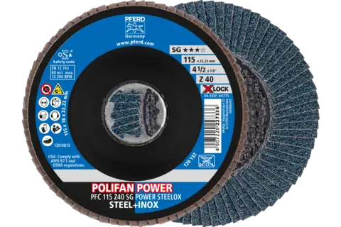 POLIFAN POWER flap disc PFC 115 mm X-LOCK conical Z40 SG STEELOX steel/stainless steel 1