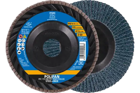 POLIFAN flap disc PFC 115x22.23 mm conical Z60 Universal Line PSF TRIM STEELOX for steel/stainless steel 1
