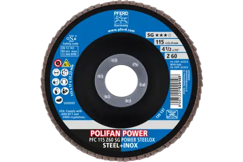 Disco de láminas lijadoras POWER POLIFAN PFC 115x22,23 mm cónico Z60 SG STEELOX acero/acero inoxidable 2