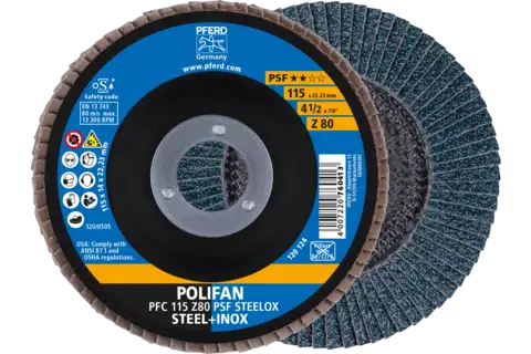 POLIFAN flap disc PFC 115x22.23 mm conical Z80 Uni. Line PSF STEELOX/1 steel/stainless steel (2) 1